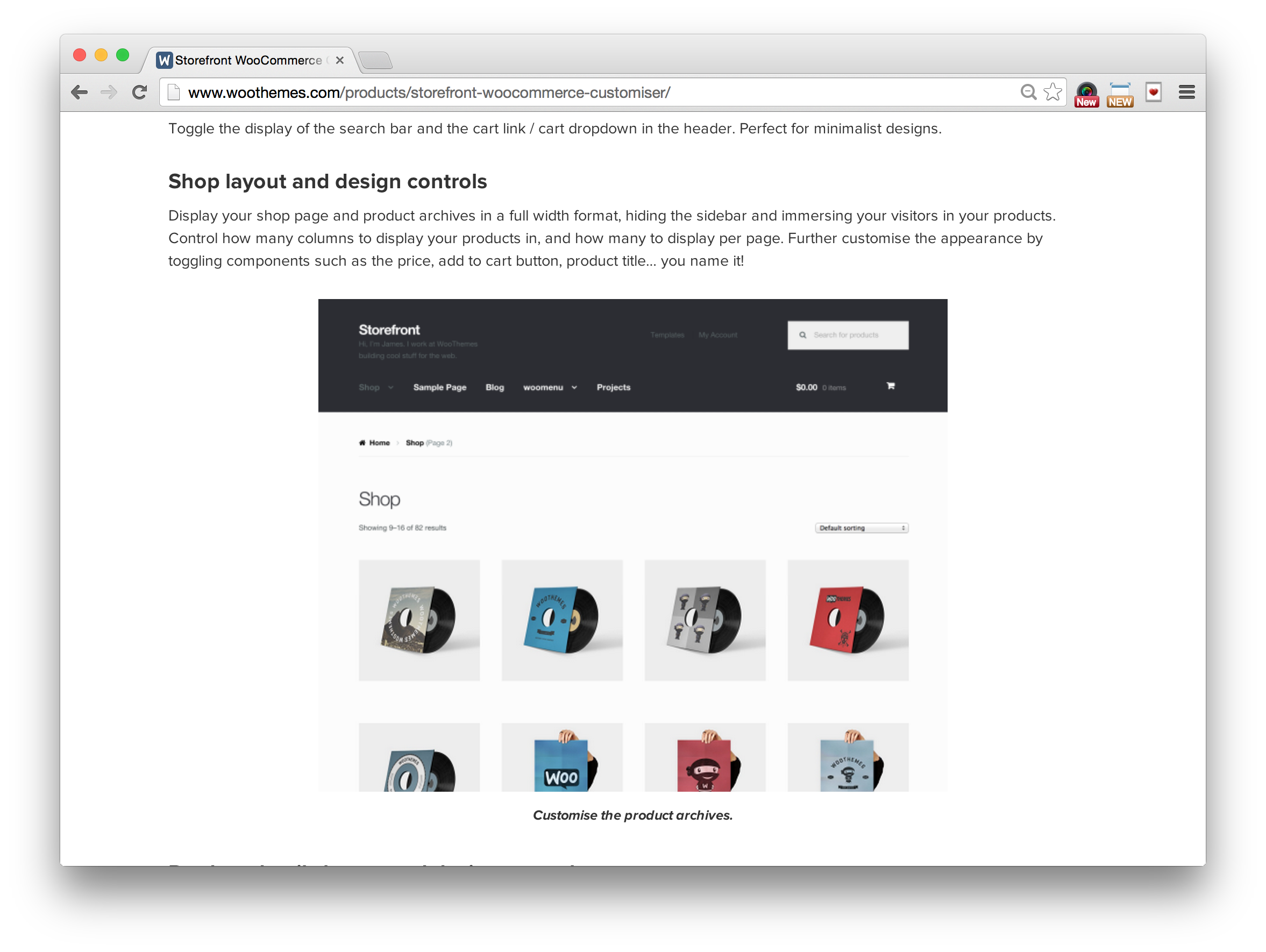 Storefront Customiser Extension Layout Features